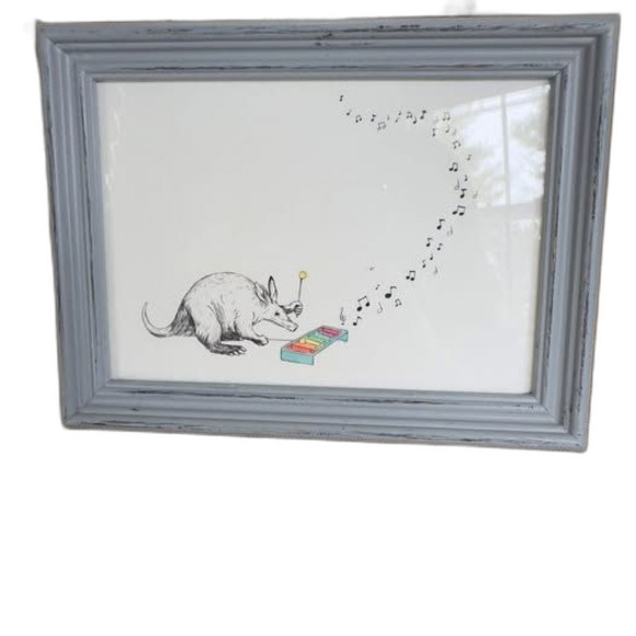 Framed Baby Kids Whimsical Armadillo Xylophone Musical Nursery Art Print. - Picture 1 of 8